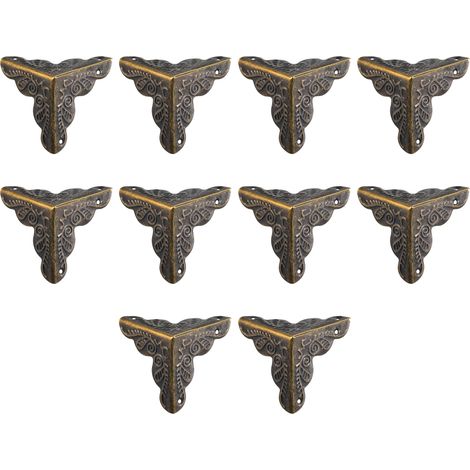 10 Coins de protection, Métal, Finition laiton ancien, Clous inclus, Pour meubles style vintage (1/5)