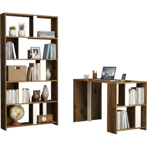 Dmora - Schreibtisch Mirach, Mehrzweckschreibtisch, Bürotisch für PC, Eckschreibtisch, 120x60h75 cm, Walnuss und Weiß, mit verstärkter Verpackung