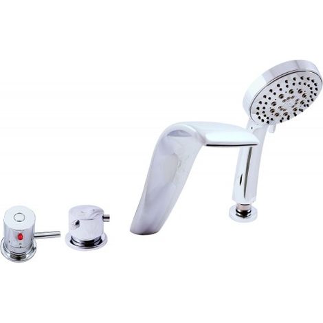Mitigeur baignoire 4 trous à long cascade en laiton chromé (1/5)