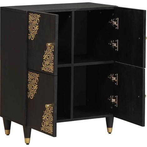 Buffet Meuble de rangement avec étagère Noir 60 x 33 x 75 cm Bois de mangue massif (1/5)