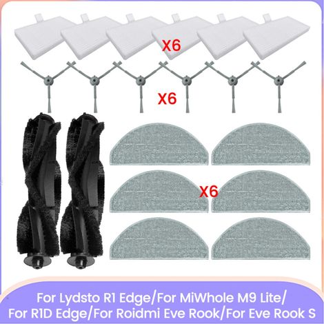 Repuestos para Lydsto R1 / MiWhole M9 Lite / R1D / Eve Rook / Eve Rook S, cepillo lateral principal, paño de limpieza, filtro.
