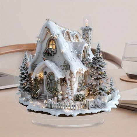 Maison De Village De Noël - Décoration En Acrylique Pour Table - Ornements Festifs 2D - Idéal Pour Intérieur Et Bureau - 1 Pièce (1/5)