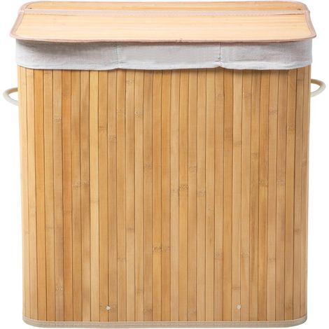 CALICOSY - Panier à linge 150L en bambou 3 compartiments H60 cm - YSA