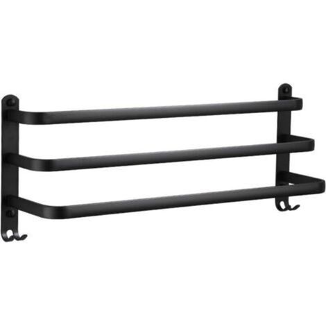 [NIEMALS VERWENDET] 3-stufiger, wandmontierter Handtuchhalter aus Aluminium mit Haken, schwarz, wasserfest, für Bad und Küche – 60 cm,