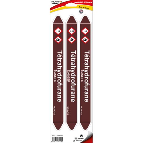 Planche de 3 marqueurs de tuyauterie 355 x 37 mm pour Ø 50 à 70 mm - Tétrahydrofurane - 4701455