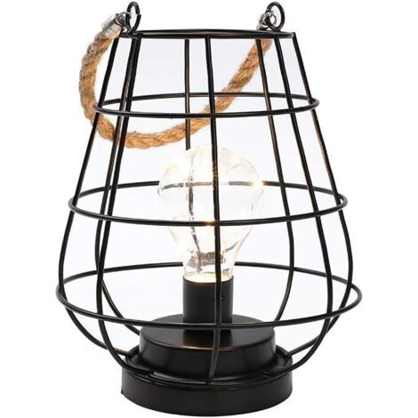 Lampe de table de chevet à piles 19cm haute sans fil batterie lampe suspendue avec ampoule LED Edison pour balcon maison patio chambre mariages intérieur extérieur (noir) (1/4)