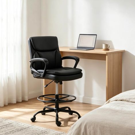Sedia da ufficio ergonomica con poggiapiedi e ruote, altezza regolabile, nera HAVRYA (1/5)