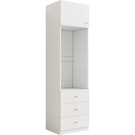 Vitrina alta blanca de MDF y vidrio con estantes ajustables y 3 cajones 50 x 40 x 180 cm (1/5)