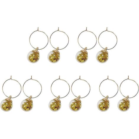 Lot de 10 étiquettes pour verres à vin avec anneaux, idéales pour les fêtes et célébrations à la maison. Étiquettes jaunes avec détails dorés. (1/5)