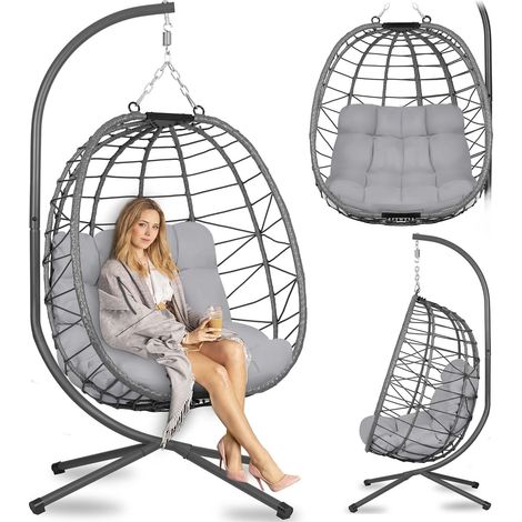 Sillón de jardín colgante Tihuana gris + cojines Sofotel grises (1/5)