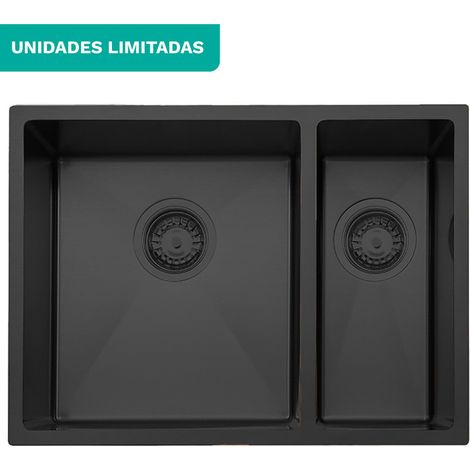 Fregadero de cocina 60x40 cm acero inoxidable AISI 304 un seno y medio encastrable, Antracita, Aguamarina