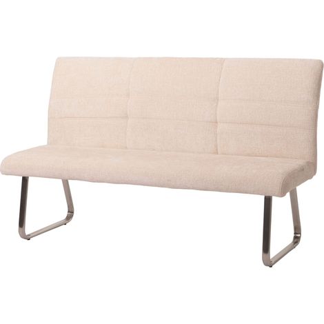 Sitzbank HHG-221, Esszimmerbank Bank, Edelstahl gebürstet Stoff/Textil Chenille Öko-Tex, 180cm creme