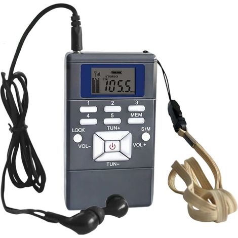 Radio FM - Portable Mini - Écran LCD - Réception Haute Sensibilité - Verrouillage Interrupteur - Mémoire 5 Stations - Alimentation 2 Piles AAA - Gris (1/5)