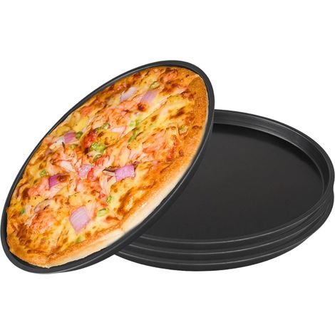 Lot de 4 plaques à pizza rondes de 29 cm - Antiadhésives - Noir - Pour four - Durable et facile à nettoyer