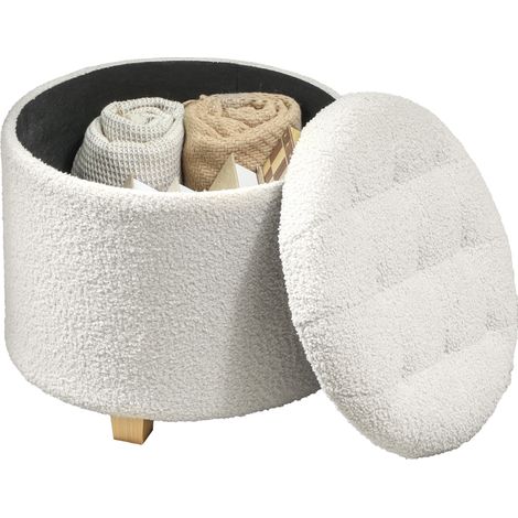 Otomana de almacenamiento, taburete redondo, reposapiés de tela con bucles, capacidad de carga de 120 kg, Ø 45 x 41 cm, blanco (1/5)