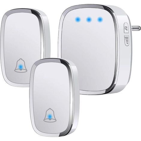 Sonnette sans Fil Extérieur Étanche IP44, Sonnette de Porte 300 Mètres, Kit de Carillon avec LED Flash, 2 Émetteurs et 1 Récepteur, 5 Niveaux de Volume, 36 Mélodies (1/5)