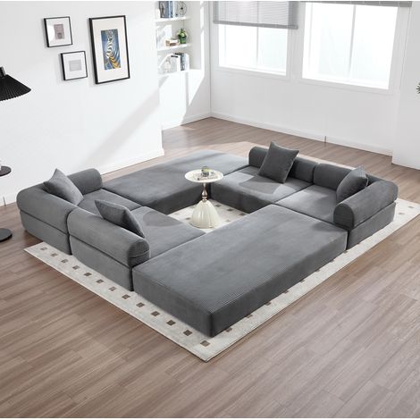 Canapé d’angle modulable 270x180x64 cm en tissu gris foncé, rangement, pour salon – MEUBLIV (1/5)