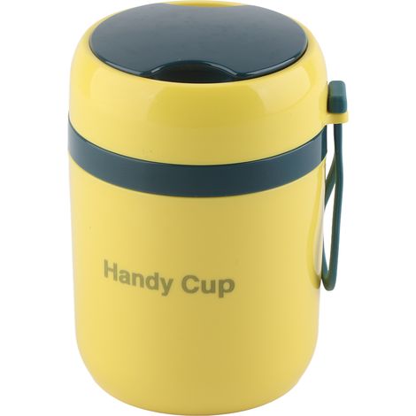 Conteneur Isotherme 500ml Anti-Brulure avec Cuillère Pliable pour Bureau École Jaune Bleu (1/5)
