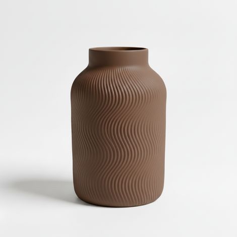 Vase décoratif à motif ondulé, marron, design moderne et élégant (1/3)