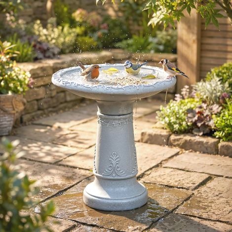 Bain d’oiseaux en résine usage extérieur Bain d’oiseaux rond 51 cm aspect pierre mangeoire autoportante à oiseaux - Couleur: Grey