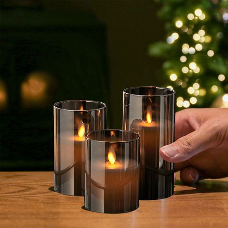 Smoky Gray Three-Piece Battery-Powered LED Light Electronic Candle (1/5)