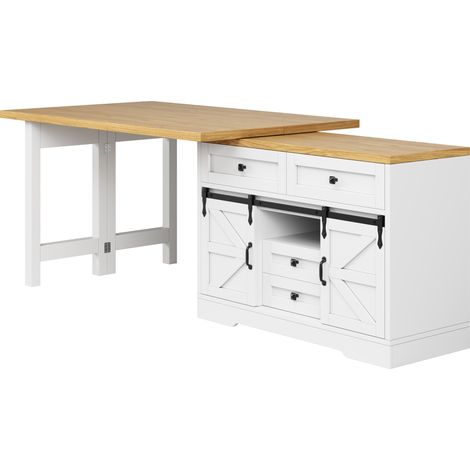 Isola da cucina multifunzione bianca in MDF con tavolo estraibile e mobile laterale (1/5)
