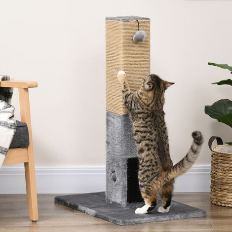 Arbre à chat, griffoir, balle avec clochette, 2 brosses de toilettage, 59,5 x 39 x 79 cm, beige/gris (1/5)