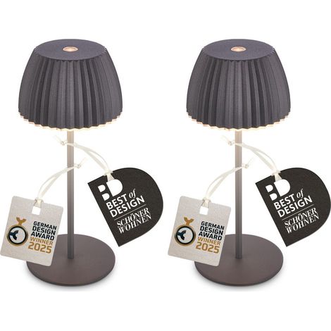 Briloner RIFFLE MINI Set di 2 lampade LED da tavolo senza fili, dimmer touch, vincitore German Design Award 2025, antracite, Ø8,5x20 cm