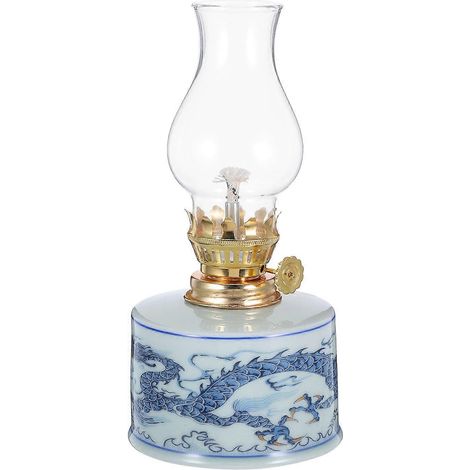 Lampe à huile vintage en céramique pour intérieur - Lanterne en verre bleu (1/5)