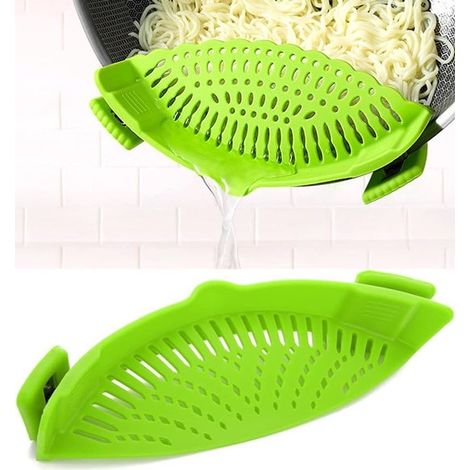 Colador de silicona con clip,colador de presión para cocina,colador para pasta,colador para escurrir frutas,verduras y pasta (verde) (1/5)