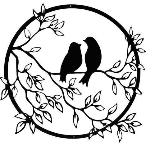 En métal mur art oiseaux sur branche en métal oiseau silhouette mural sculpture mur suspendu décor art décor de bureau pour chambre jardin salon salon intérieur décorations extérieures noires