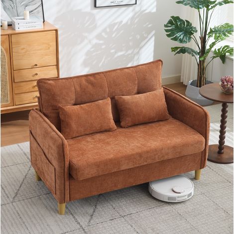 Sofá de 2 plazas 127 cm de chenilla marrón con estructura de madera - CHICFURN (1/5)