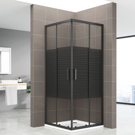 BOHA-LINE Cabine de douche 75 x 75 cm H.190 verre sérigraphié ligne noire 6mm, portes coulissantes