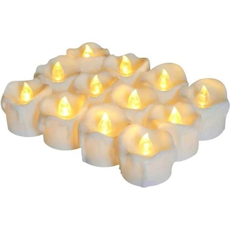 Bougies chauffe-plat à piles, 12 LED sans flamme à effet vacillant, blanc chaud, pour Noël, Halloween et les mariages (1/4)