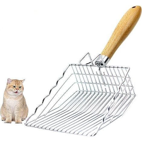 Katzenstreuschaufel – Lochabstand: 7 mm – Leicht zu reinigen – Griff in Holzfarbe (1/4)