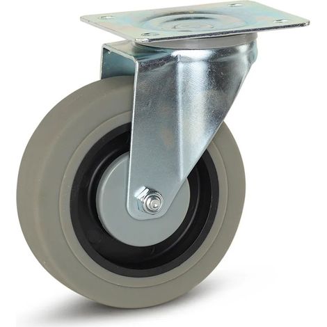 Roue pivotante caoutchouc gris - MESO - Platine - 125 mm - 180 kg