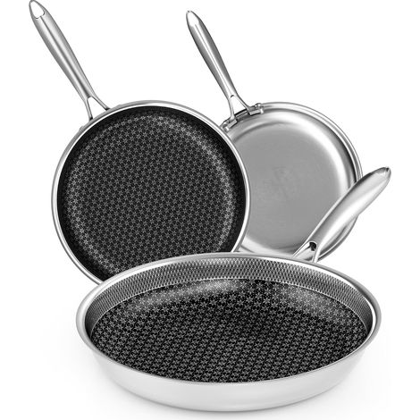 Acier inoxydable Set de poêles à frire Induction Antiadhésive Batterie de cuisine 20cm 26cm 30cm Poêle Wok Lavable au lave-vaisselle Sans danger pour le four pour tous les types de cuisinières (1/5)