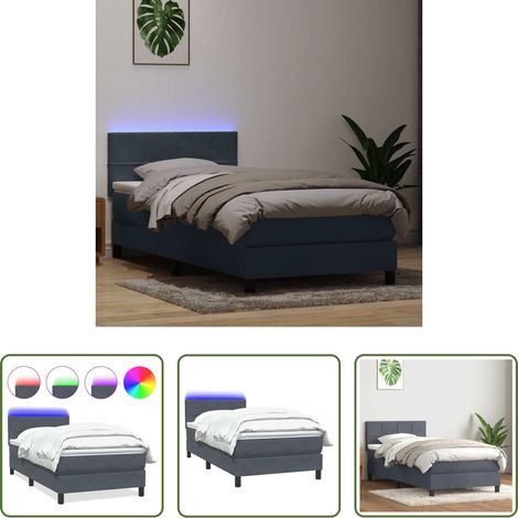 vidaXL LED-Leuchten - Boxspringbett mit Matratze & LED Dunkelgrau 80x210 cm Samt (1/5)