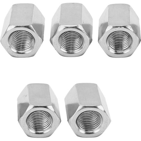 Kit de 5 écrous de raccordement hexagonaux M16 argentés, robustes et antirouille, en acier inoxydable. (1/5)