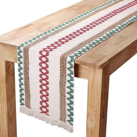 Chemin de table - Noël - Coton - 30 x 140 cm - Glands décoratifs (1/4)