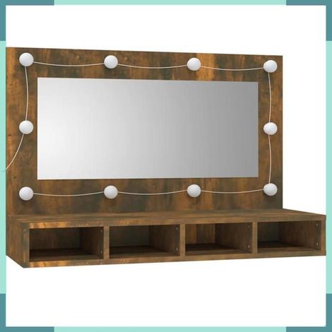 Armoire à miroir - Mod. 820457 - Chêne fumé - Avec LED - 90 x 31,5 x 62 cm (1/5)