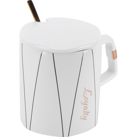 Mug céramique octogonal tasse café bureau avec cuillère couvercle cadeau couple amis Type A (1/5)