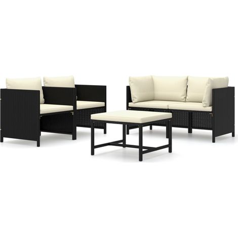 Mobili da giardino mobili da esterno Set di mobili da 5 pezzi con cuscini in resina intrecciata nera 020016489