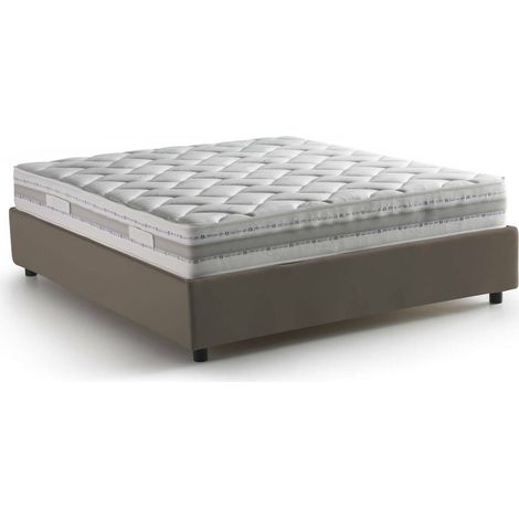Talamo Italia - Letto alla francese Azuko, Letto contenitore in ecopelle, Apertura frontale, con materasso Cm 140x200 incluso, 100% Made in Italy, Tortora