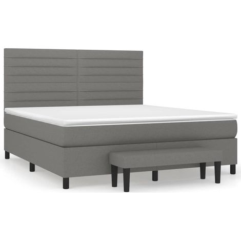Lit double Lit adulte Sommier à lattes de lit avec matelas Gris foncé 180x200cm Tissu (1/5)