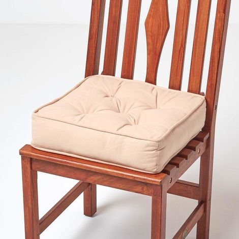HOMESCAPES Galette de chaise coussin rehausseur en coton Beige, 40 x 40 x 10 cm