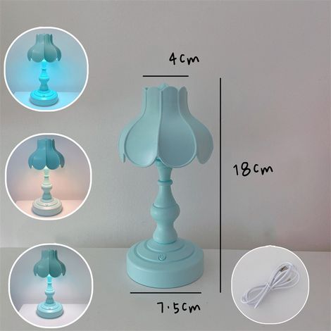 Lampe de Chevet Rétro Feuille de Lotus Mignonne 3 Sources Lumineuses Petite Lampe de Table pour Chambre de Fille Bleu Clair