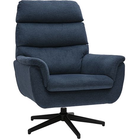 Drehbarer Sessel aus dunkelblauem Chenille-Stoff und schwarzem Metall JONAH