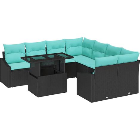 Garden Sofa Set 9 pcs Black and Blue Poly Rattan vidaXL (1/5)
