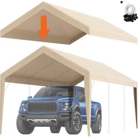 Toile d'auvent de rechange pour abri de voiture, 6,1x3 m, bâche de tente de garage, imperméable et protégée contre UV, élastiques à boule, (couverture supérieure uniquement, cadre non inclus) (1/5)